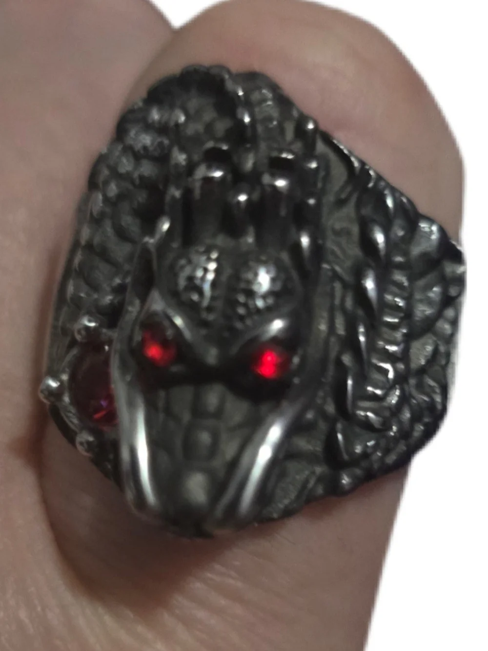 Ed Hardy Black Stainless Steel Dragon Ring with Red Stones